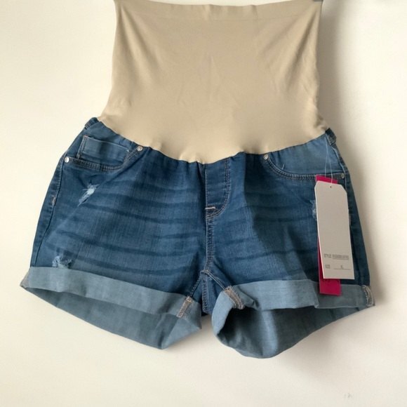 Blue Savvy Maternity Distressed Full Panel Shorts XL - Picture 6 of 8